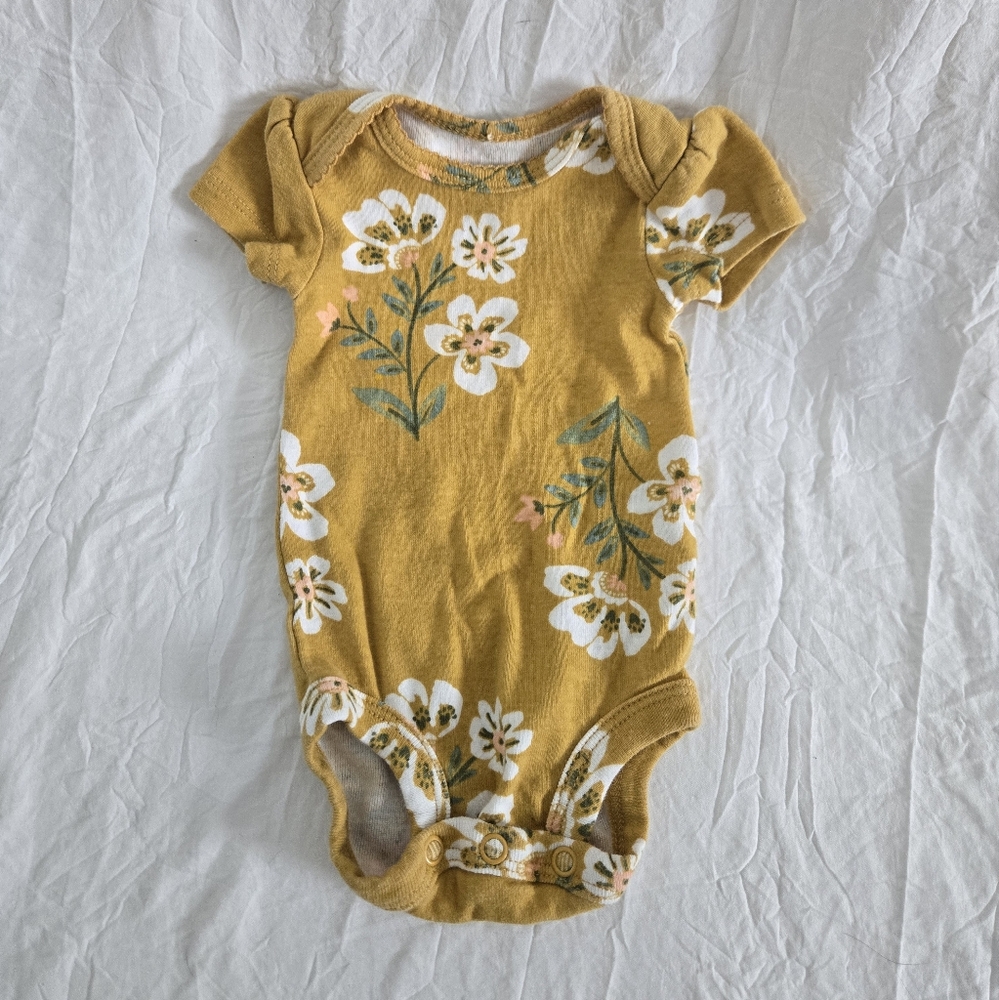 Floral Baby Onesie in Mustard Yellow 100% Cotton